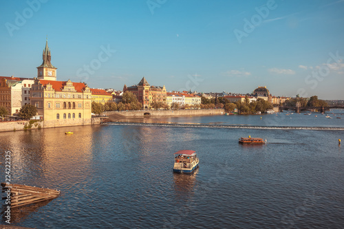 View to Vitava river from Charles Bridge in Prague, beautiful summer day © k_samurkas