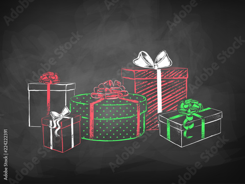Color chalk vector sketches of gift boxes
