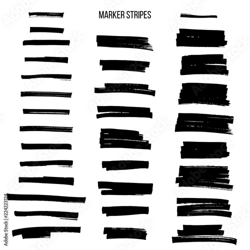 Black highlight marker stripes isolated on white background. Vector design elements. photo