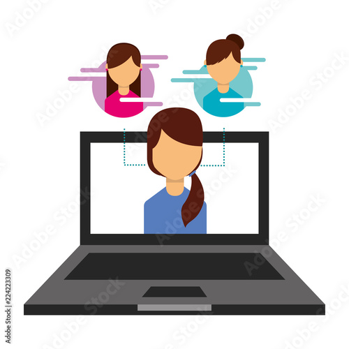woman on screen laptop people social media connection