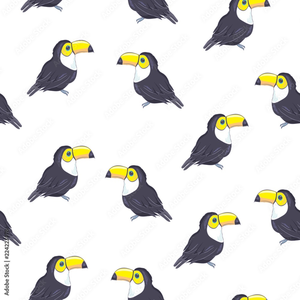 Naklejka premium Vector summer background. Toucans . Summer print, paper or textile design. Element of seamless pattern.