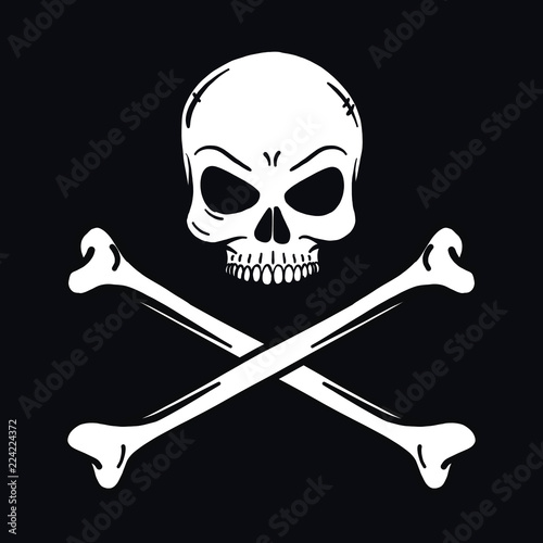 evil looking horror skull. Black background. Outline, vector, tattoo, halloween, poisonous, deadly, isolated photo
