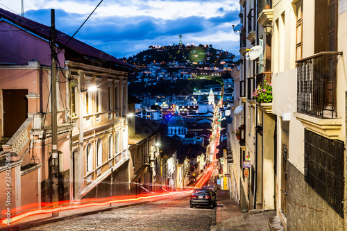 Colonial Quito street at dusk