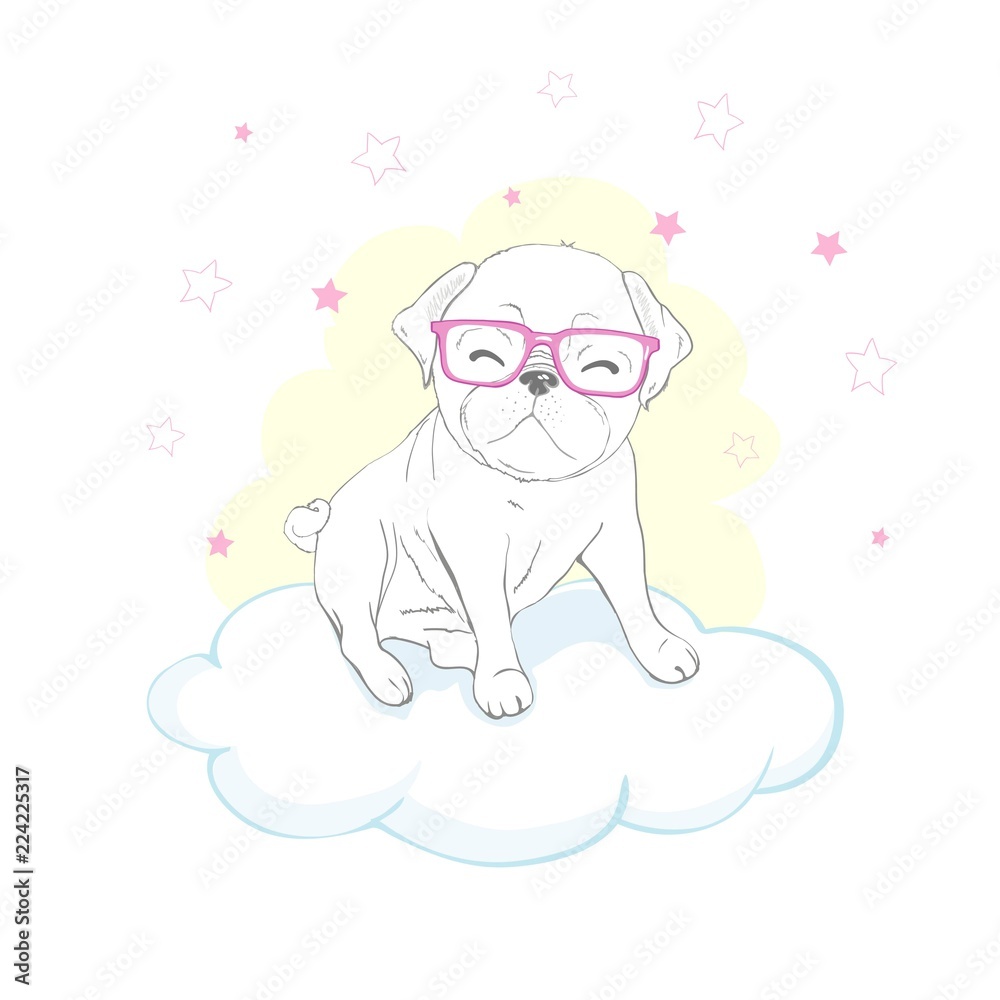 Pug dog cartoon illustration. Cute friendly fat chubby fawn sitting pug puppy, smiling with tongue out. Pets, dog lovers, animal themed design element isolated on white. Pug dog cartoon illustration. Cute friendly fat chubby fawn sitting pug puppy, smiling with tongue out. Pets, dog lovers, animal themed design element isolated on white.