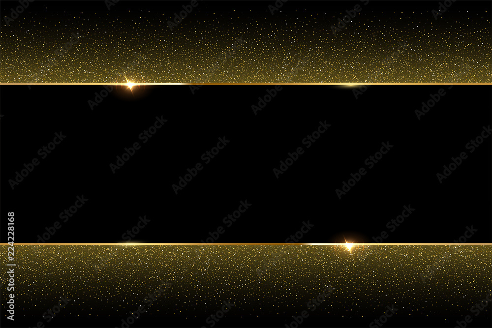 Golden glitter and shiny golden frame on black background. Vector  horizontal luxury background. Stock Vector | Adobe Stock