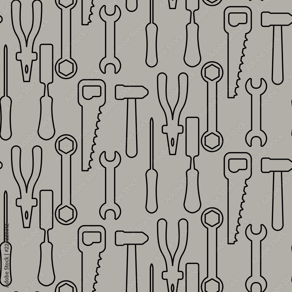 Vector tools seamless pattern in outline style. Vector tools seamless pattern in outline style.