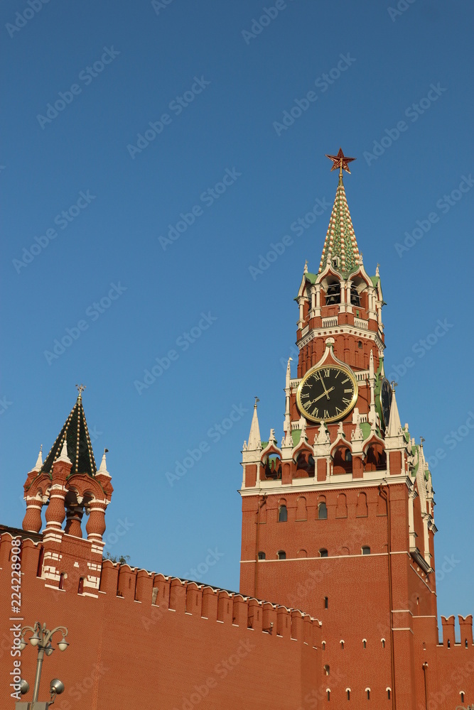 Spasskaya tower of Moscow Kremlin in the morning, Russia
