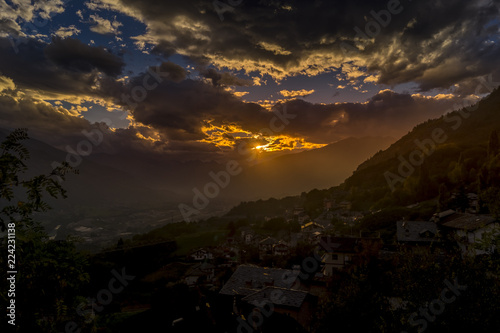 Sunset on italian Alps Mountain. Colorfull sky