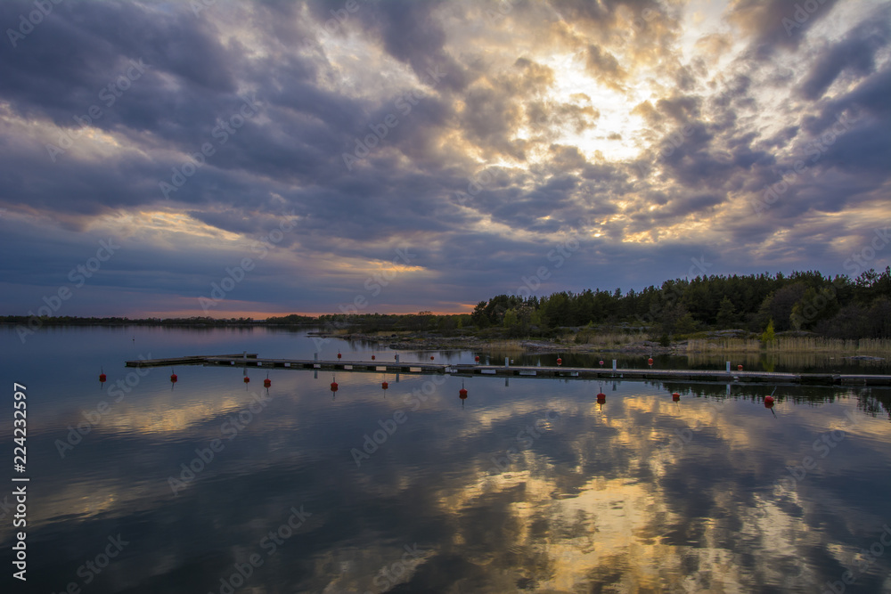 Beautiful cloudy sunset and sea view, Kumlinge, Aland islands, Finland