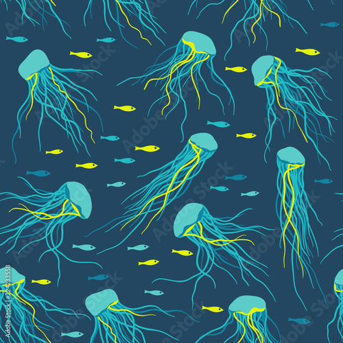 Vector seamless pattern with jellyfish