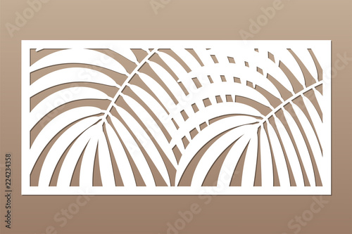 Decorative card for cutting. Leaves foliage palms fern
 pattern. Laser cut. Ratio 1:2. Vector illustration.