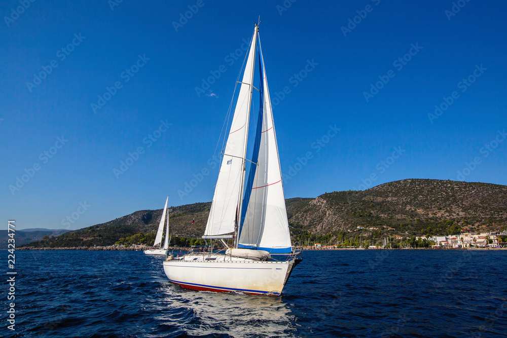 Obraz premium Sailing regatta. Luxury yachts at Aegean Sea. Cruise yachting.