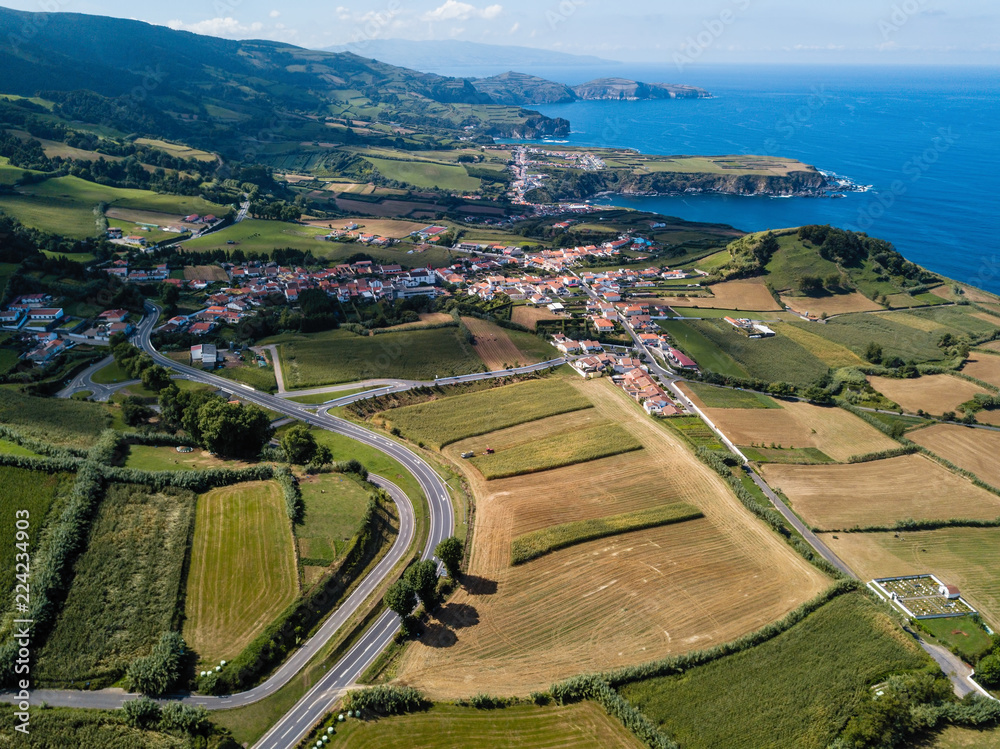 Bird's eye view of the tea plantation in Maia on San Miguel island, Azores, Portugal.