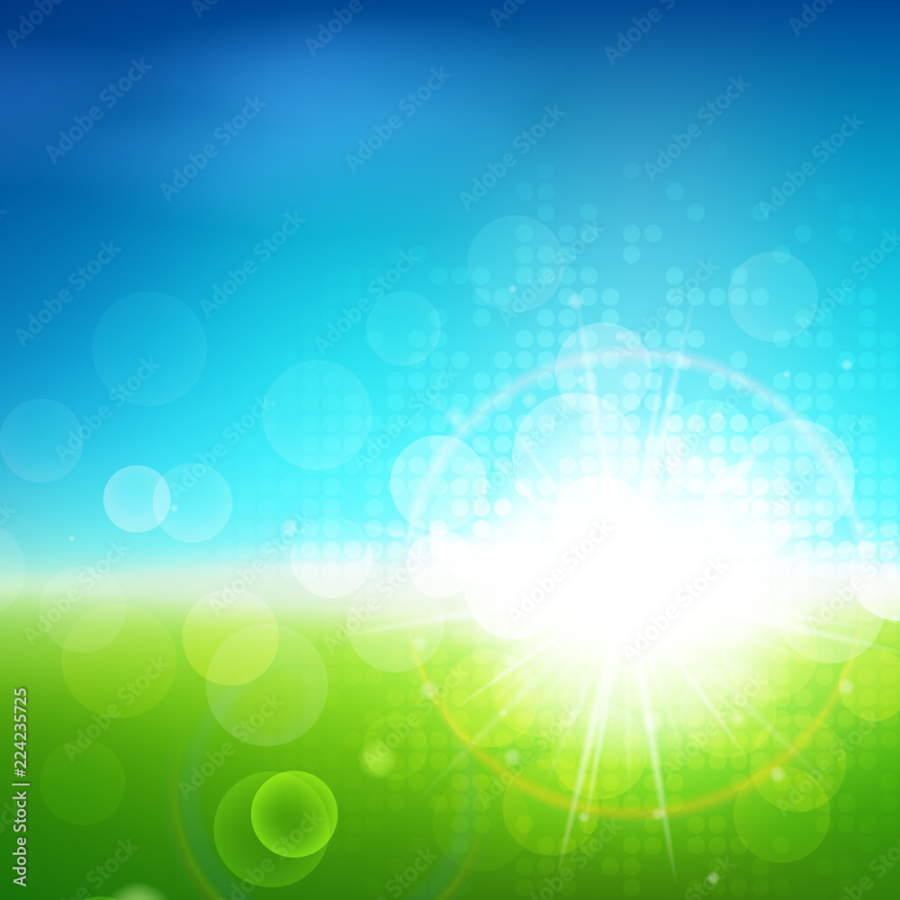 Sunny bright green blue vector background, green natural eco technology, green energy, spring and summer abstract illustration Sunny bright green blue vector background, green natural eco technology, green energy, spring and summer abstract illustration