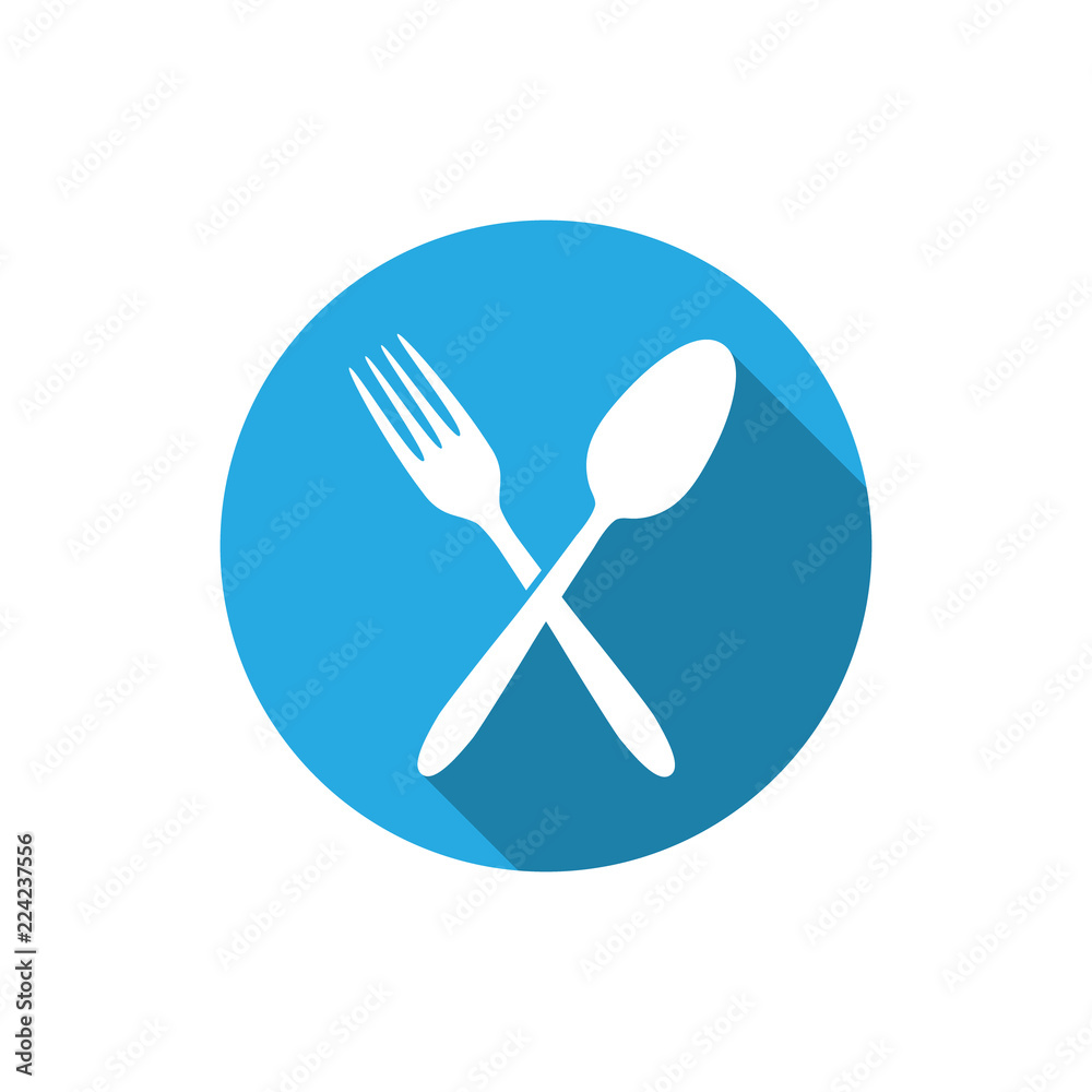 Restaurant and food sign with fork and spoon icon in flat design. Restaurant and food sign with fork and spoon icon in flat design.