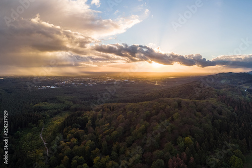 Teutoburgerwald Regen und Sonnenuntergang, Luftaufnahme
