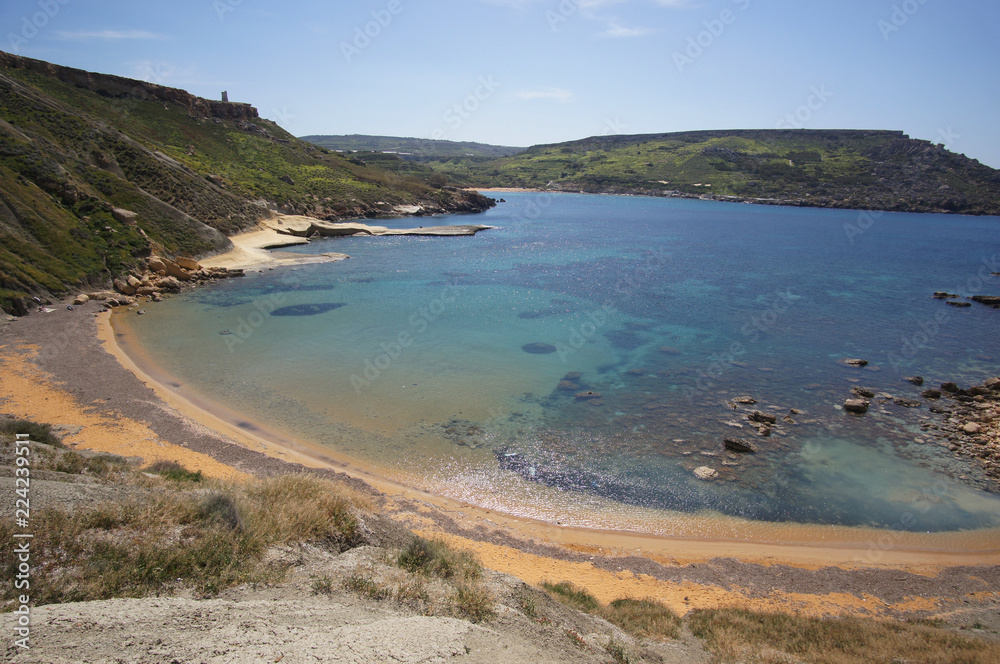 Panorama of Ghajn Tuffieha (Għajn Tuffieħa) harbor and beach, Golden Bay, Malta Panorama of Ghajn Tuffieha (Għajn Tuffieħa) harbor and beach, Golden Bay, Malta