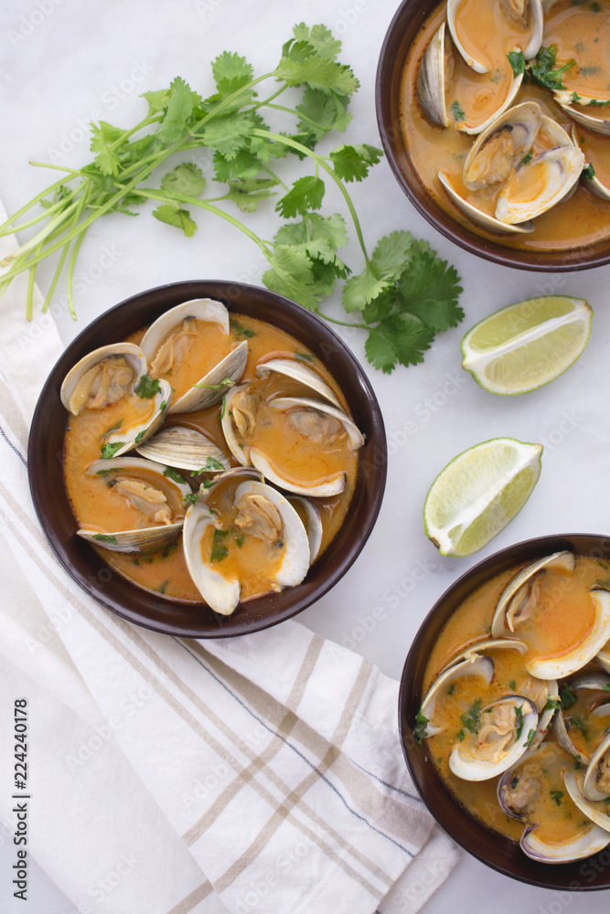 Red Curry, Coconut, and Ginger Infused Steamed Clams Red Curry, Coconut, and Ginger Infused Steamed Clams