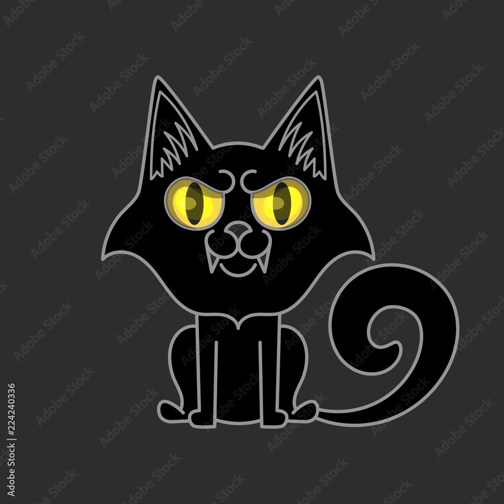 Black cat . Halloween vector illustration on black background