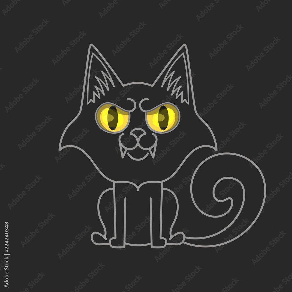 Fototapeta premium Black cat . Halloween vector illustration on black background
