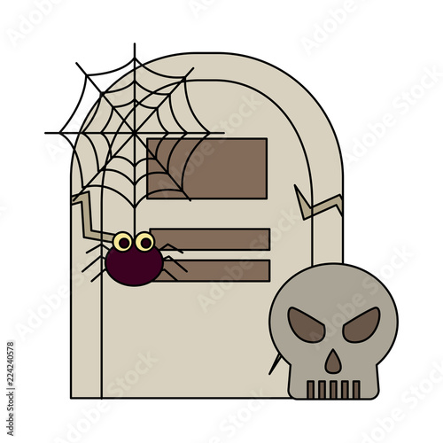 halloween tomb with skull and spider
