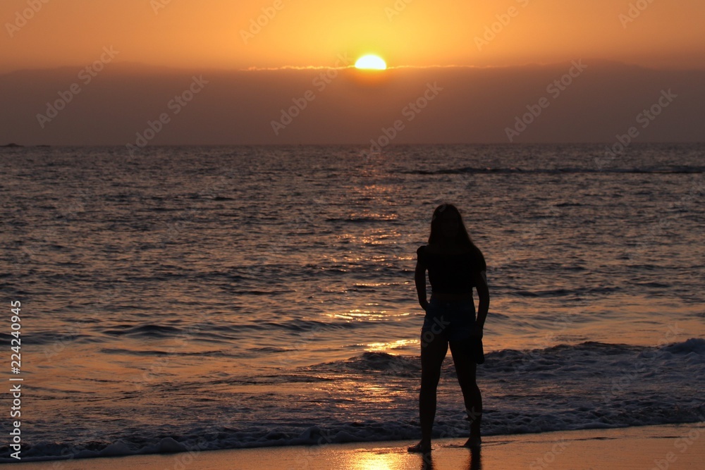 Girl at sunset in tenerife