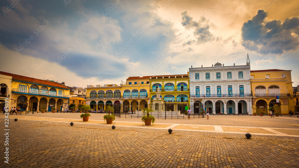 The Old Square, Plaza Vieja in Spanish, a touristic landmark in Old Havana, Cuba.