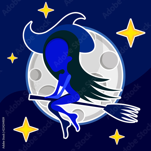 cartoon Witch. Silhouette. Flying Witch vector illustration