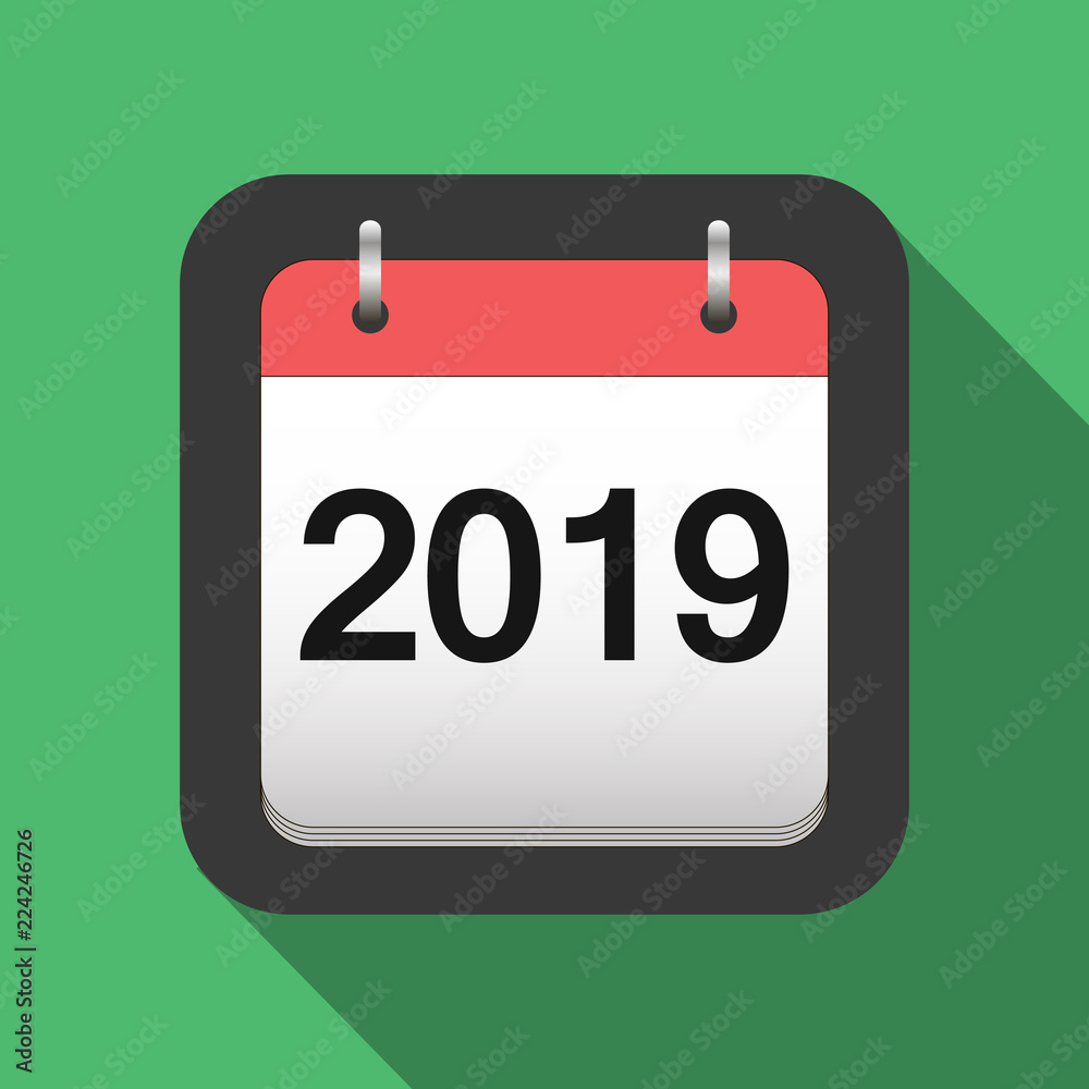 2019 calendar flat icon, 2019 calendar cover sheet in flat style, new year's eve vector 2019 calendar flat icon, 2019 calendar cover sheet in flat style, new year's eve vector