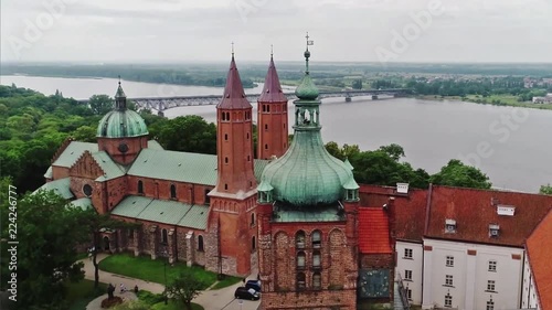 Close areal shoot of Cathedral of the Blessed Virgin Mary of Masovia, in Plock, Poland.