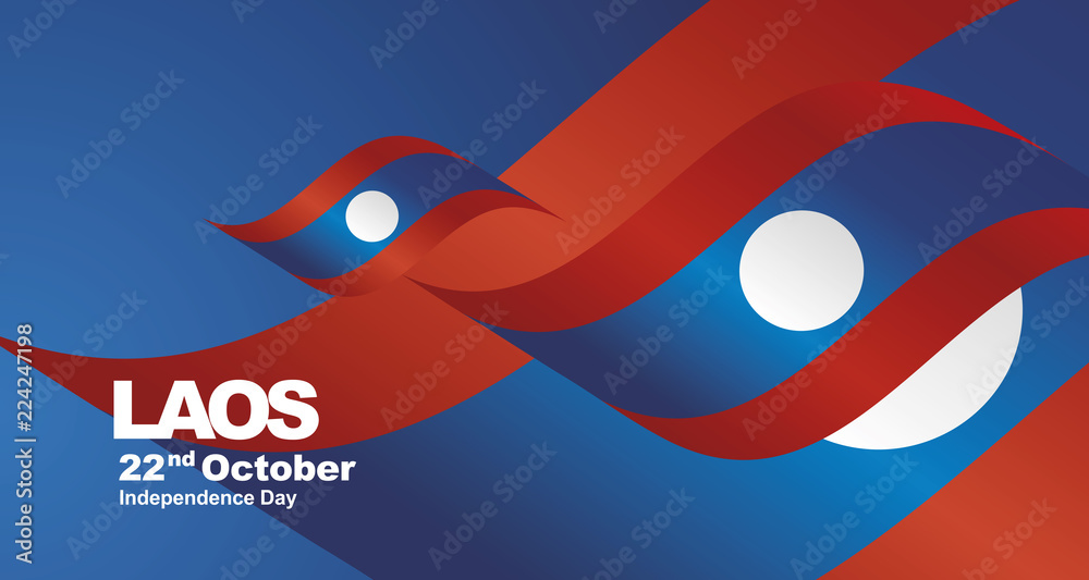 Laos Independence Day flag ribbon landscape background Laos Independence Day flag ribbon landscape background