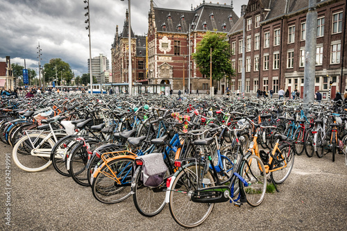 Hundreds of locked up bicycles
