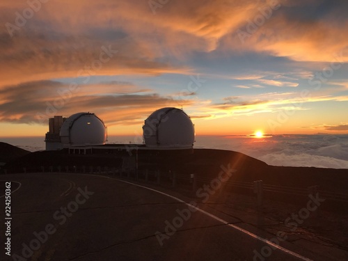 Keck Telescopes at Sunset in Hawaii