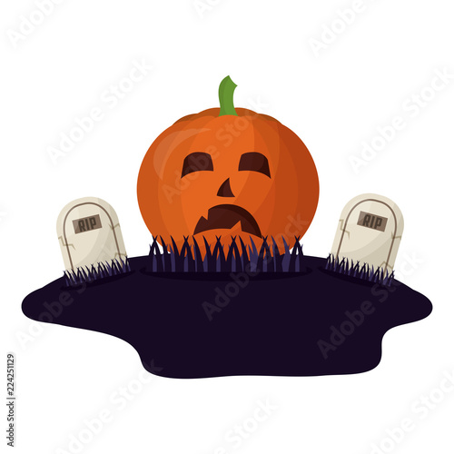 halloween pumpkin and tombs isolated icon