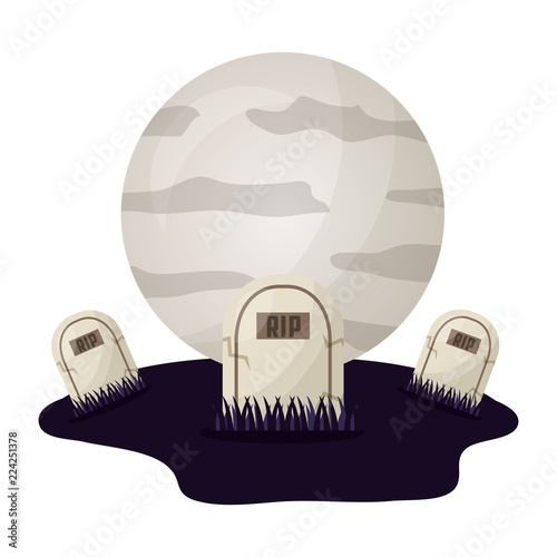halloween tombs with moon isolated icon