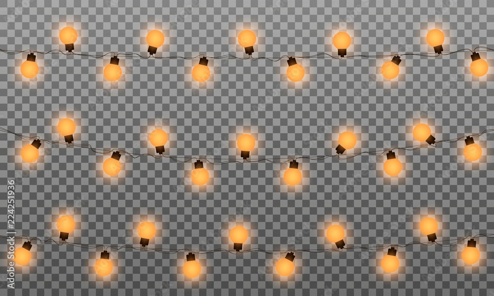 Christmas lights vector effects. LED lamps garland for New Year and Xmas. Isolated orange lights vector garlands Christmas lights vector effects. LED lamps garland for New Year and Xmas. Isolated orange lights vector garlands