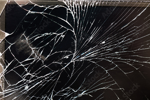 Old Black Cracked Touch Screen Phone, broken cellphone