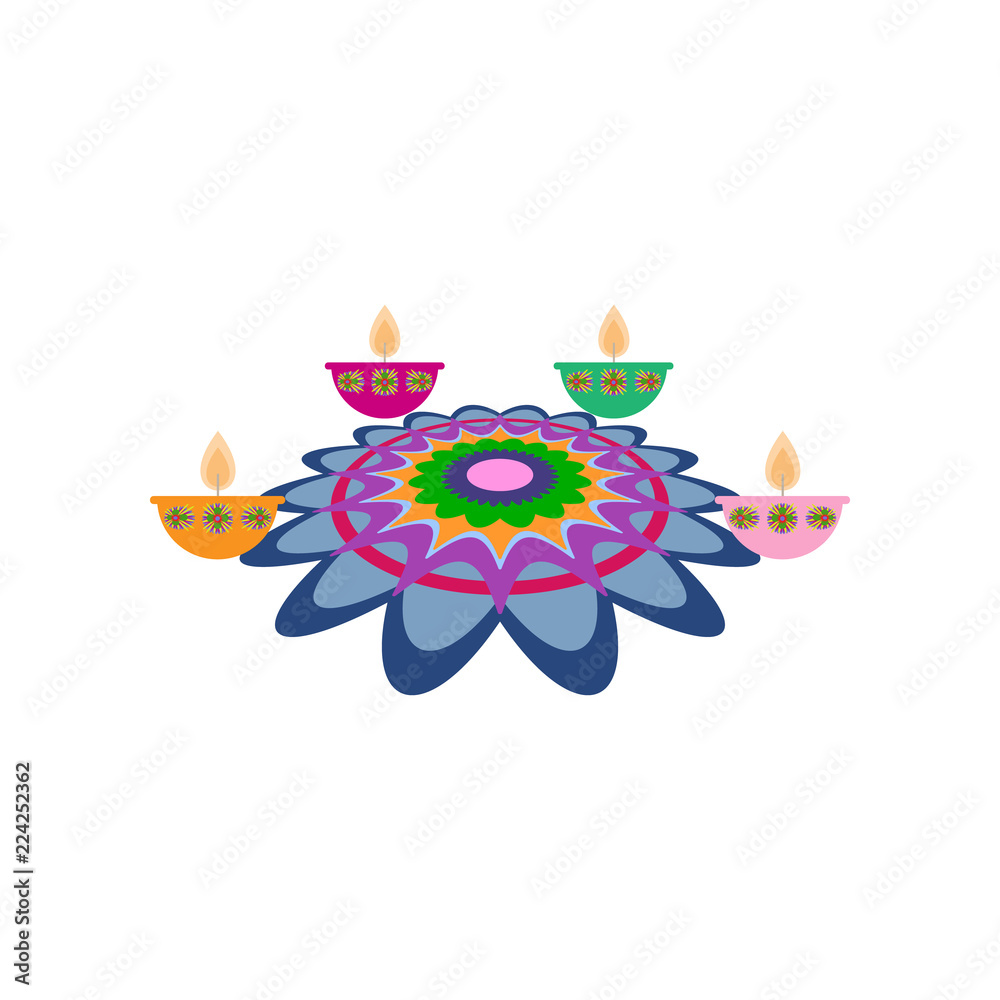 Abstract dewali design with ornament and candles on white background Abstract dewali design with ornament and candles on white background