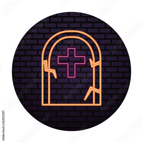 halloween tomb of neon light isolated icon