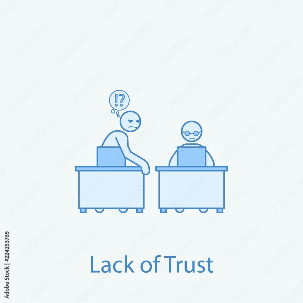 to lose confidence in a colleague 2 colored line icon. Simple colored element illustration. Outline symbol design from colleague and business partners set