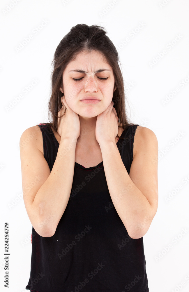 Sad emotional girl on a light background Sad emotional girl on a light background