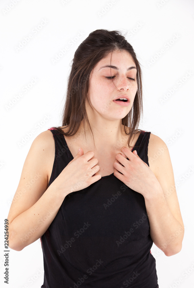 Sad emotional girl on a light background Sad emotional girl on a light background