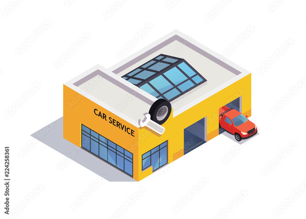 Auto service isometric icon with car. Flat vector style illustrarion. Auto service isometric icon with car. Flat vector style illustrarion.