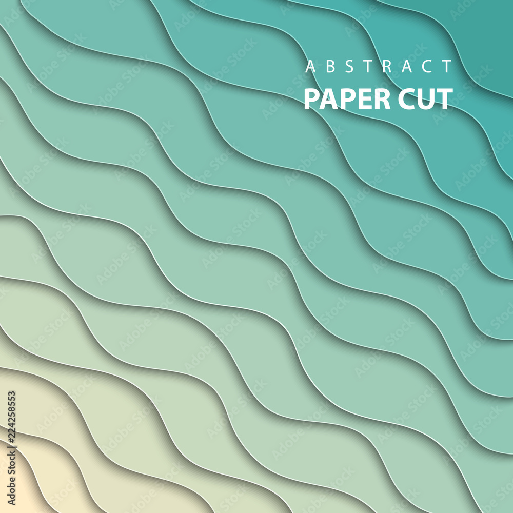 Vector background with beige and turquoise gradient color paper cut ...