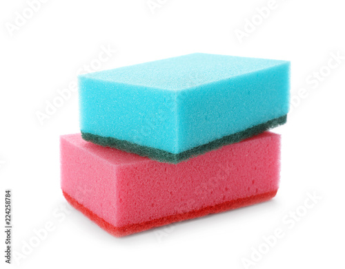 Cleaning sponges for dish washing on white background
