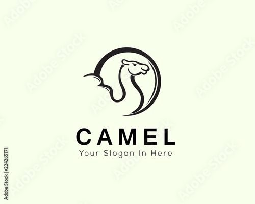 head and body camel in circle logo line art