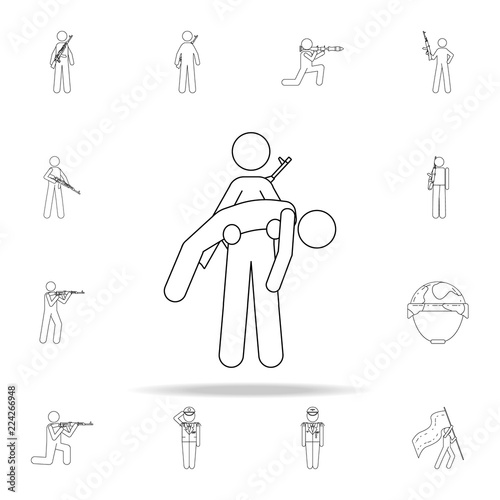 military helps a wounded man icon. Army icons universal set for web and mobile