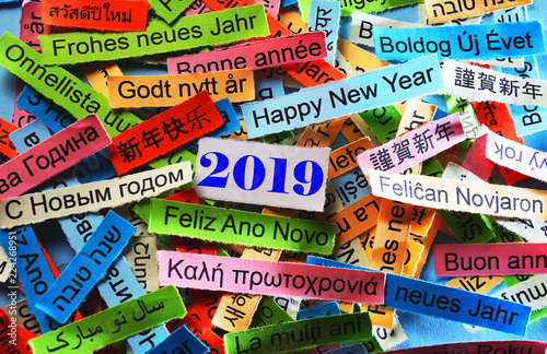 Happy New Year 2019 on different languages