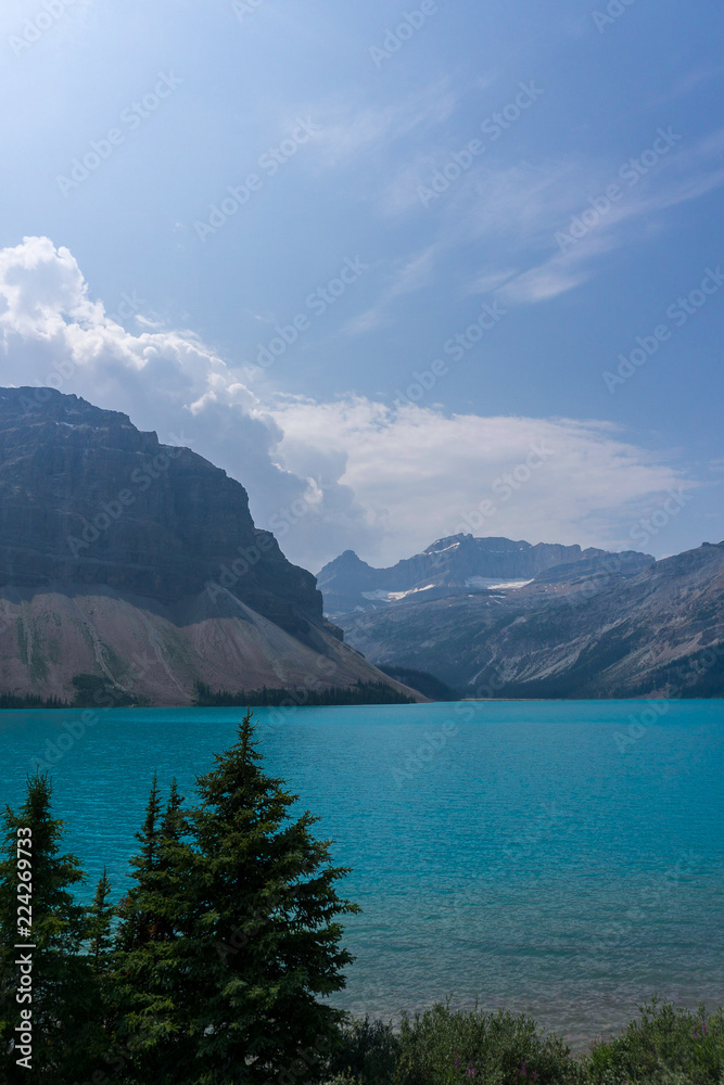 Blue glacial lake in the mountains