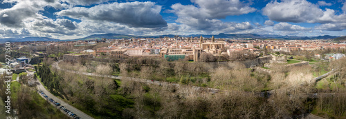 Photography Aerial panorama view of fortified medieval Pamplona in Spain with dramatic cloud
